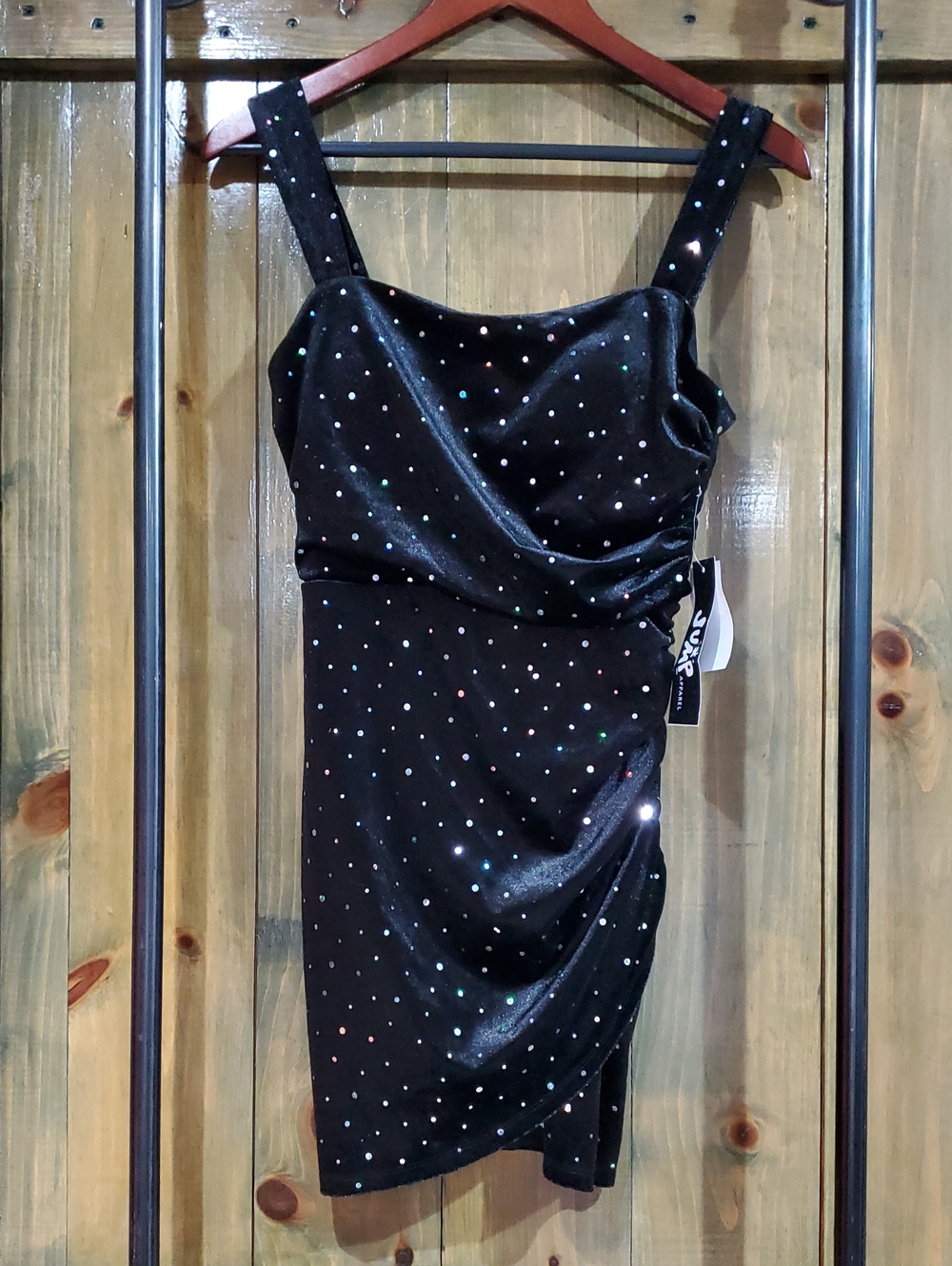 NWT Jump Black Velvet Dress Iridescent Rhinestones Night Club Evening Stretch